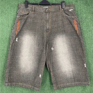 Vintage Y2K A. Tiziano Orange Embroidered Black Jean Shorts Jorts Mens Size 39